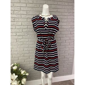 Tommy Hilfiger Women Multicolored Striped Belted Shirt Dress Size M